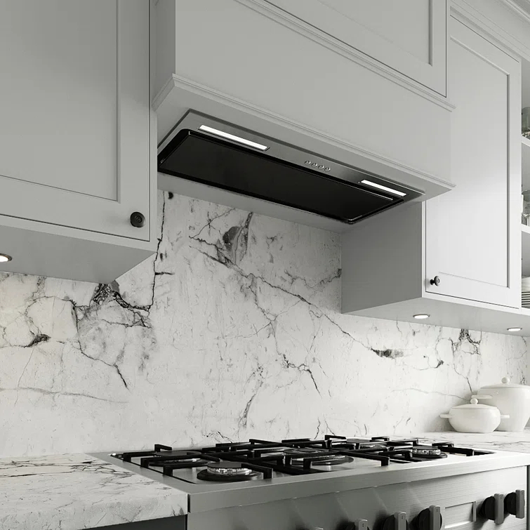 Streamline 28 in. Curino Ductless Insert 350 CFM Range Hood in Glossy Black with Mesh Filters, Electronic Button Control, LED Lights