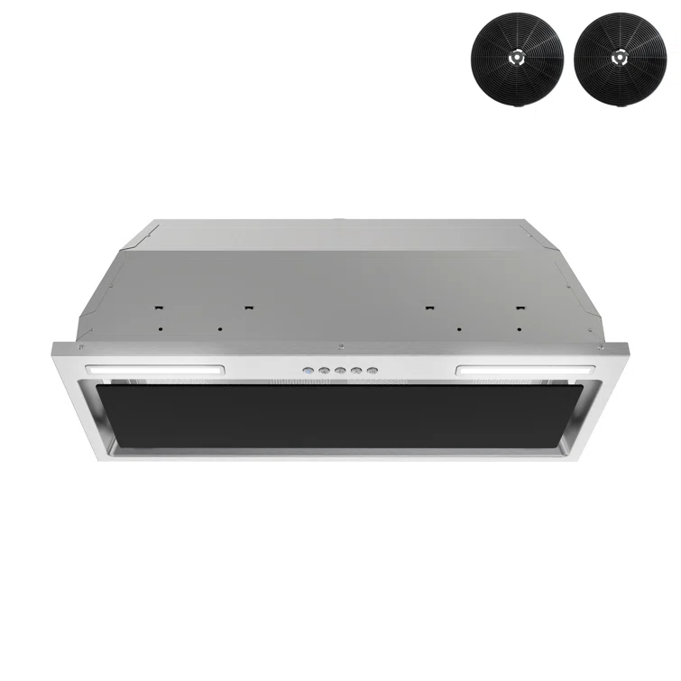 Streamline 28 in. Curino Ductless Insert 350 CFM Range Hood in Glossy Black with Mesh Filters, Electronic Button Control, LED Lights