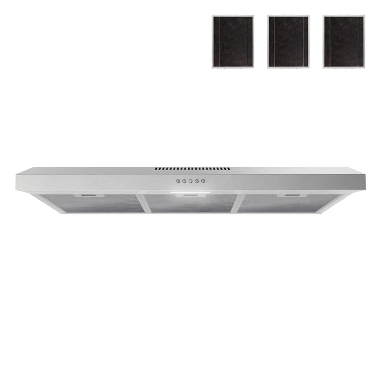 Streamline 36 In. T-10189-1-CL Grosetto Convertible Undermount 80 CFM Range Hood In Brushed Stainless Steel With Mesh Filters, Push Button Control, LED Light