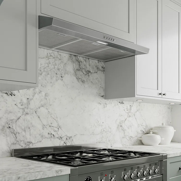 Streamline 36 In. T-10189-1-CL Grosetto Convertible Undermount 80 CFM Range Hood In Brushed Stainless Steel With Mesh Filters, Push Button Control, LED Light