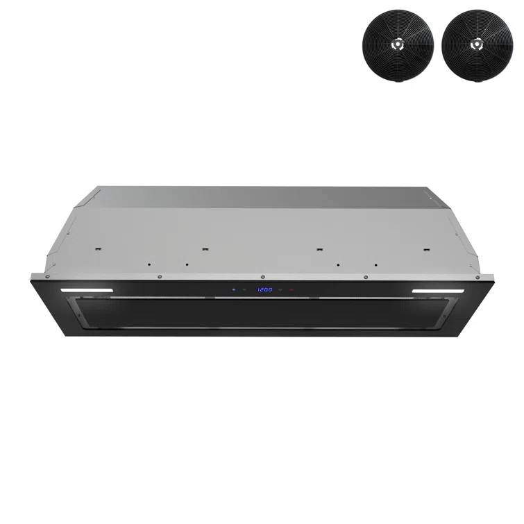 Streamline 36 In. T-11503-1-DL Isernia Ductless Insert 350 CFM Range Hood In Glossy Black With Mesh Filters, Touchpad Control, LED Lights