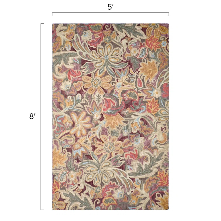 Florals Floral Tapestry Handmade Hand Tufted Wool Spice Rug