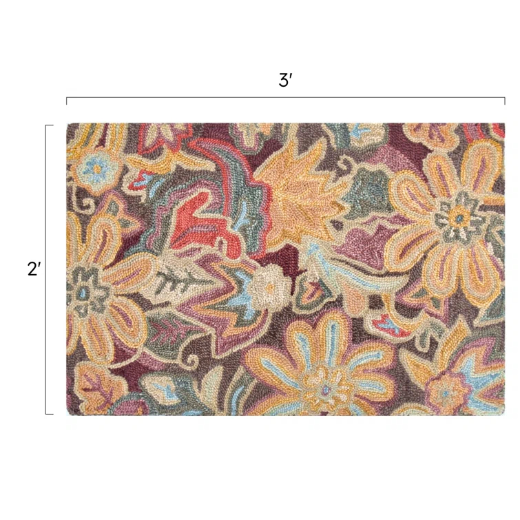 Floral Tapestry Hand-Tufted Wool Brown/Red/Spice Rug