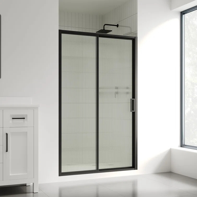 Ove Decors Stanford 48 In. W X 74 In. H Sliding Fluted Straight Alcove Shower Door