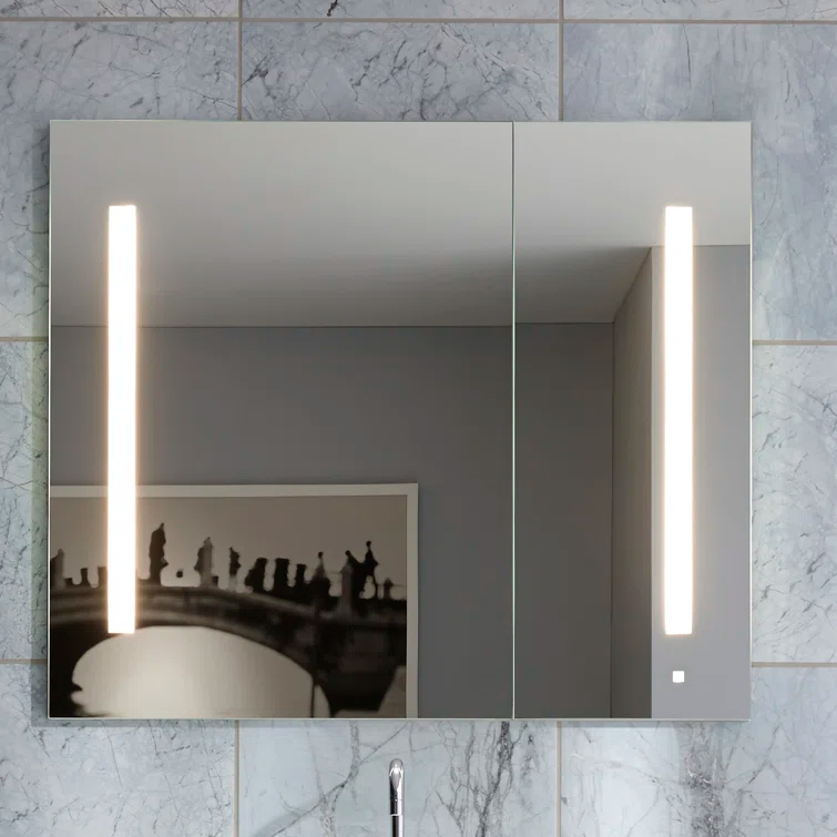 AiO Recessed Frameless Medicine Cabinet with 6 Adjustable Shelves and LED Lighting