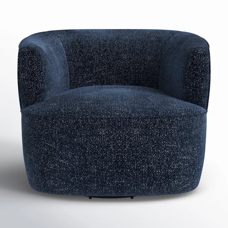 Comal Azure Leather-Wrapped Modern Swivel Barrel Chair