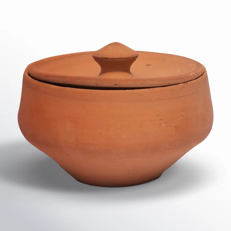 Handcrafted Terracotta Brown Pot with Lid