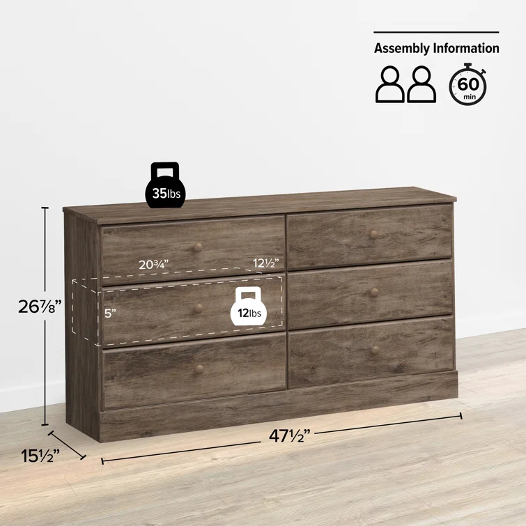 Mcclarrie Simplistic 6 Drawer 47.5" W Double Dresser