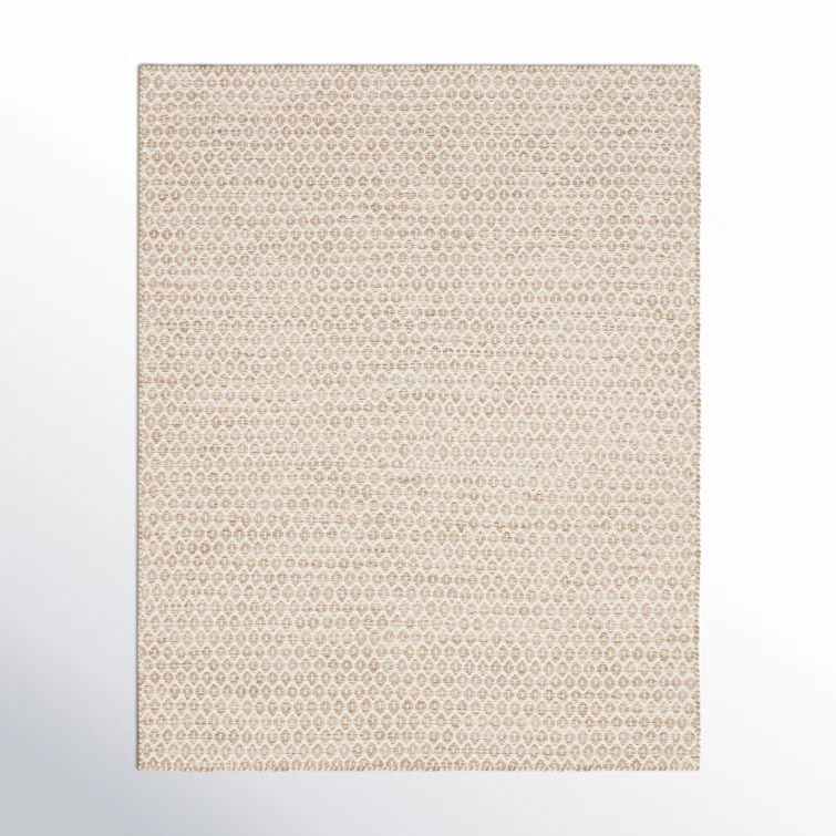 Midford Geometric Hand-Woven Flatweave Wool Beige Area Rug