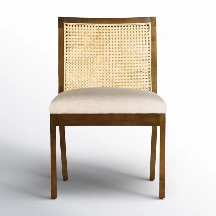 Antonia High-Back Linen & Cane Side Chair in Toasted Parawood