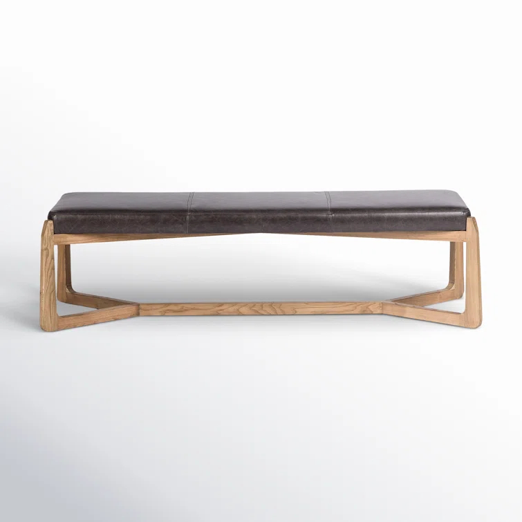 Sonoma Black Genuine Leather Bench with Oak X-Base