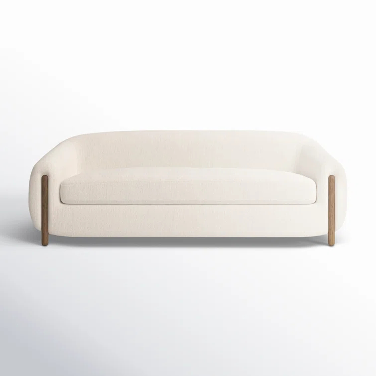 Kerbey Ivory Velvet Rolled Arm Plush Sofa