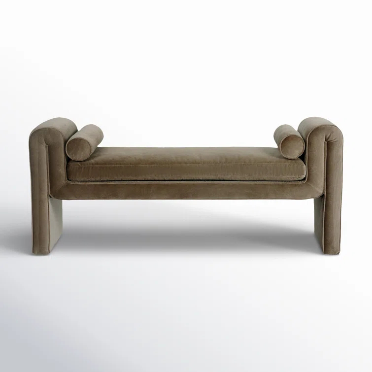 Camel Velvet Upholstered Sled Leg Accent Bench