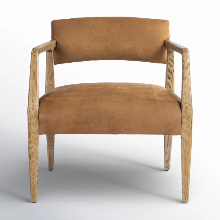 Nubuck Cognac Leather and Oak Accent Chair