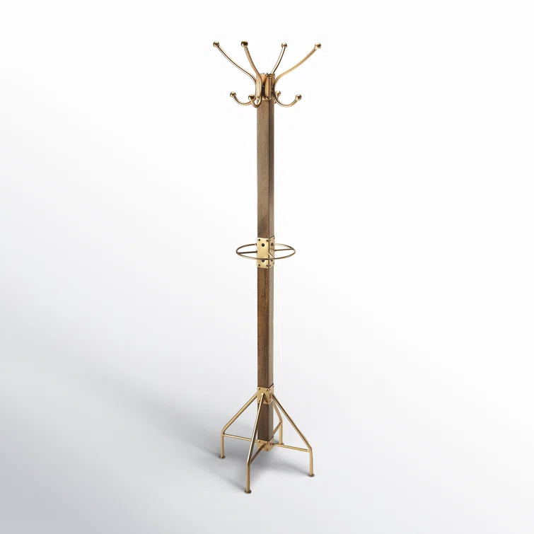 Antique Gold and Medium Brown Transitional Coat Rack