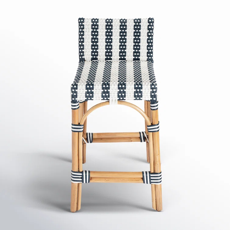 Butler Specialty Serienna Rattan Low Back 24.5" Counter Stool - Navy & White
