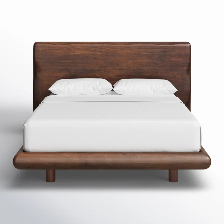 Rustic Brown Acacia Queen Bed with Headboard and Drawer
