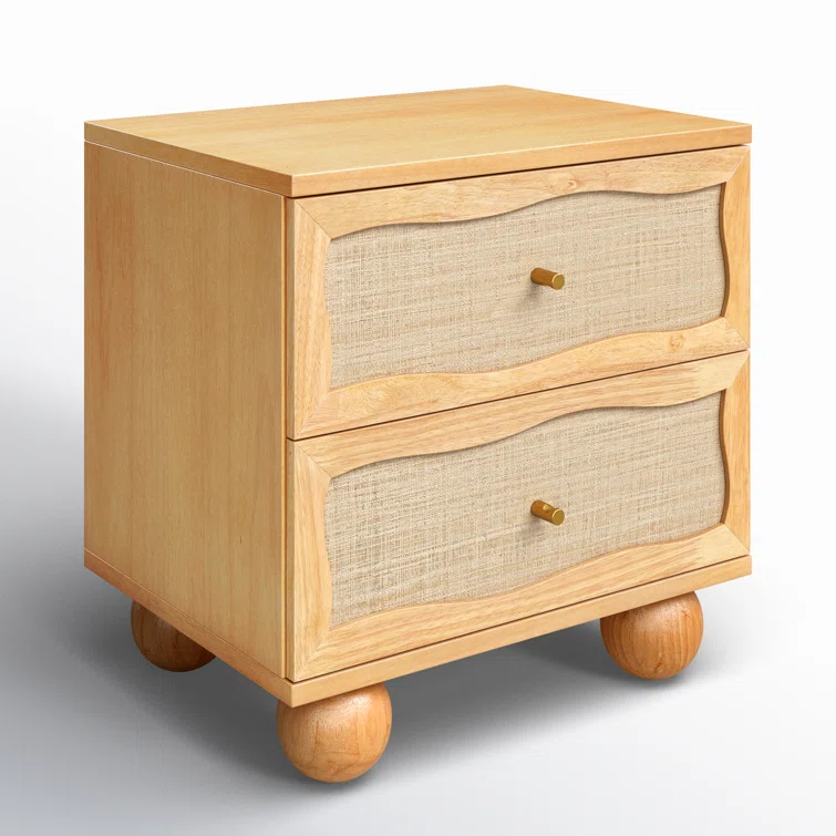Tourmaline Natural Wood & Rattan Wavy Nightstand