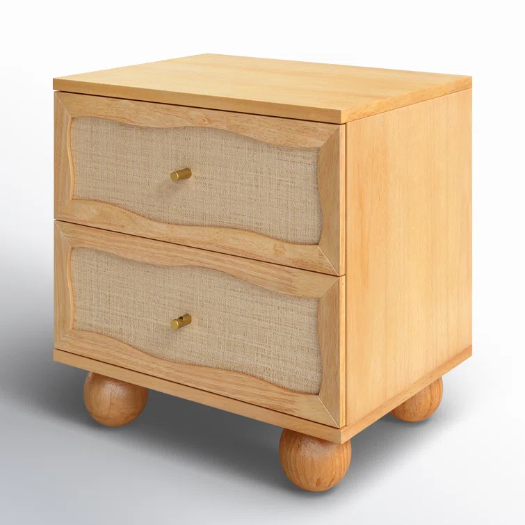 Tourmaline Natural Wood & Rattan Wavy Nightstand
