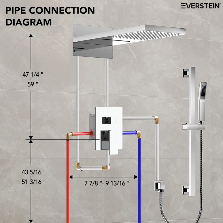 Dual-Function Wall Mounted Waterfall & Rainfall Shower Faucet Set With Rough-In Valve
