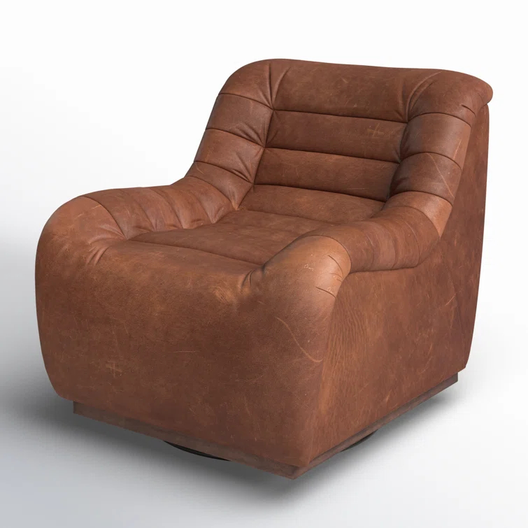 Heirloom Sienna Leather Swivel Lounge Chair with Tufted Back