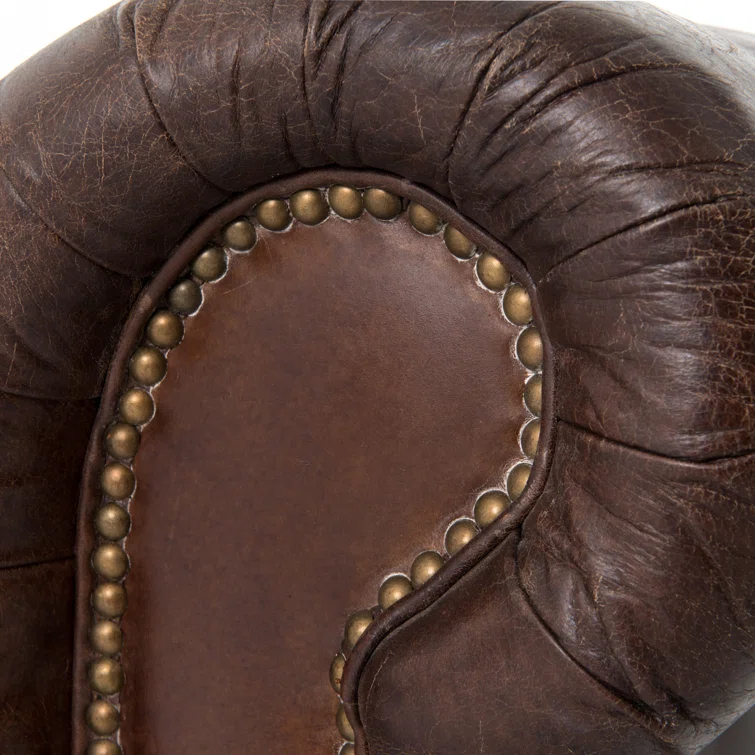 Cigar Brown Genuine Leather Chesterfield Sofa with Nailhead Trim