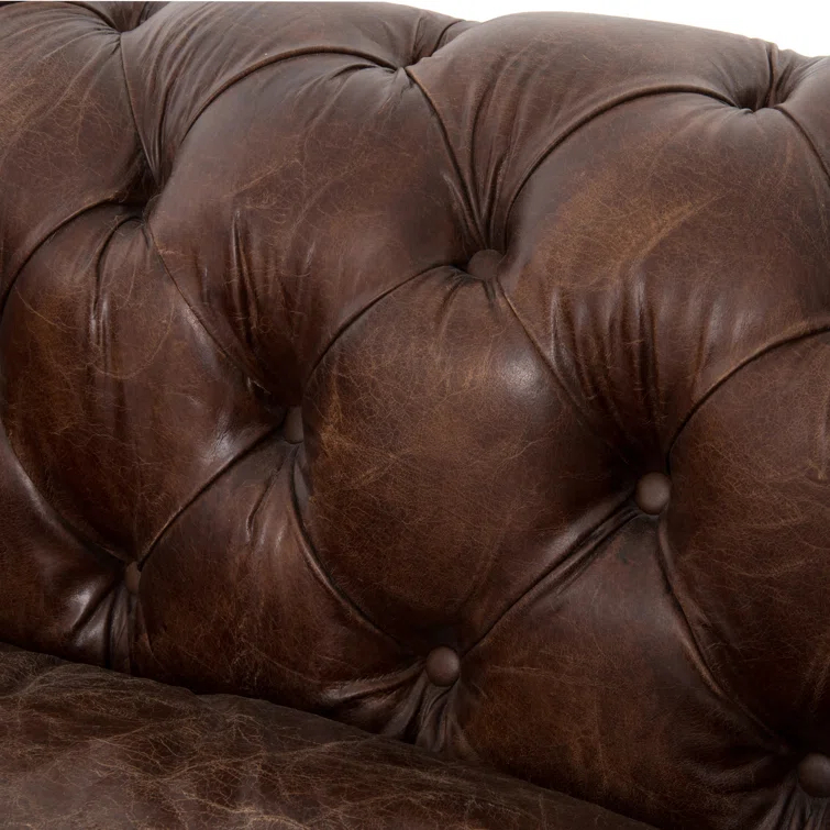 Cigar Brown Genuine Leather Chesterfield Sofa with Nailhead Trim