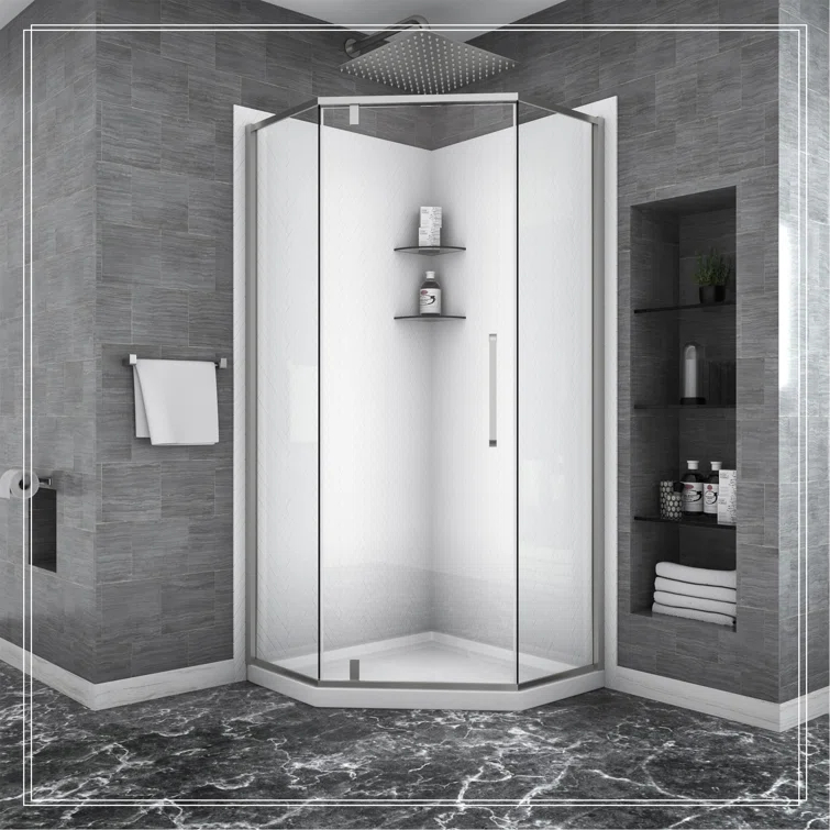 REDmintss Shower Door 34-1/8" X 72" Semi-Frameless Neo-Angle Hinged Shower Enclosure AGLBX06527A