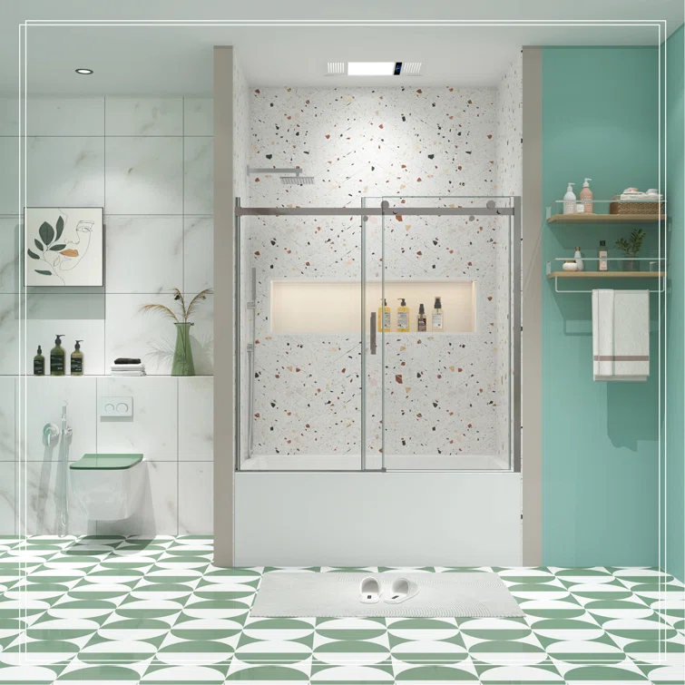 Bathtub Bypass Shower Door, Sliding Door, With 1/4" Tempered Glass