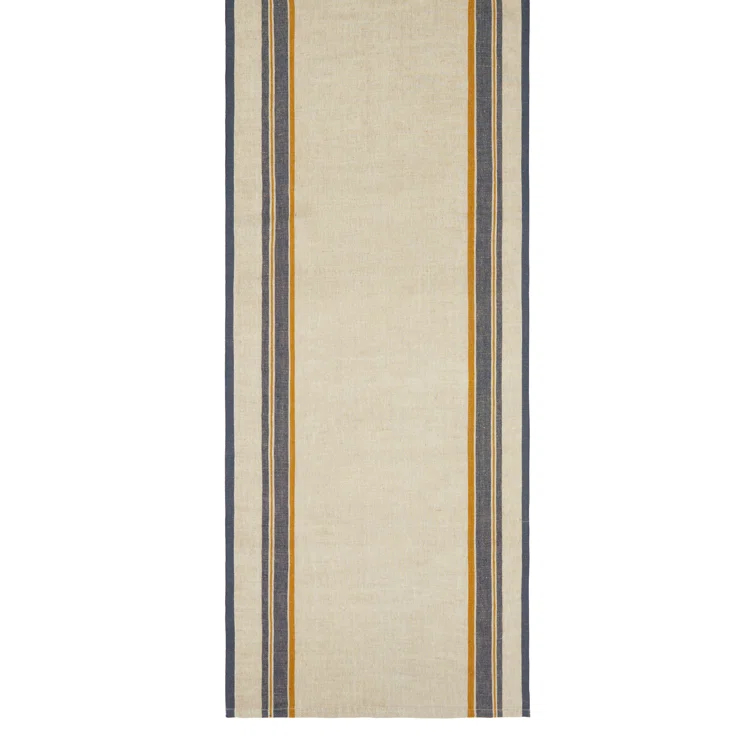 Natural and Blue Cotton Linen French Country Table Runner