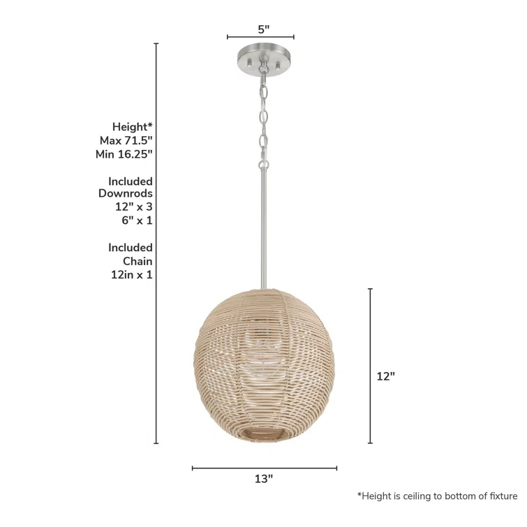 Hunter Berkeley 1 Light Medium Pendant Ceiling Light Fixture
