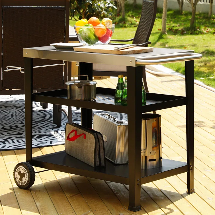 Royal Gourmet Royal Gourmet Movable 3-Shelf Grill Table with Removable Trash Bag Holder