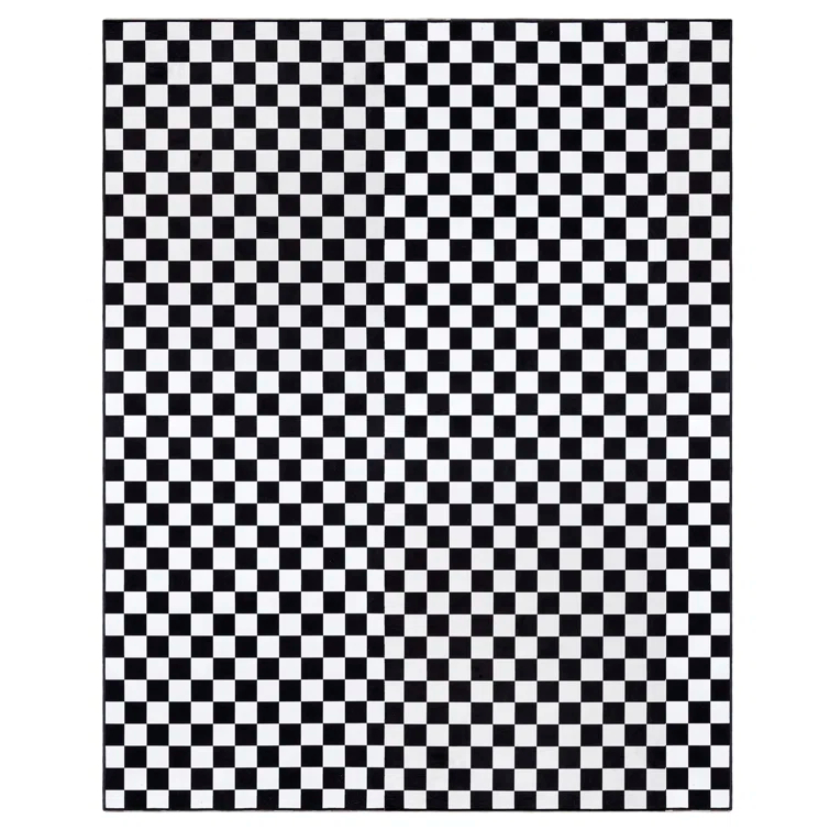 Gertmenian Crystal Print Checkered Modern Contemporary Black White Washable Flat Pile Indoor Area Rug