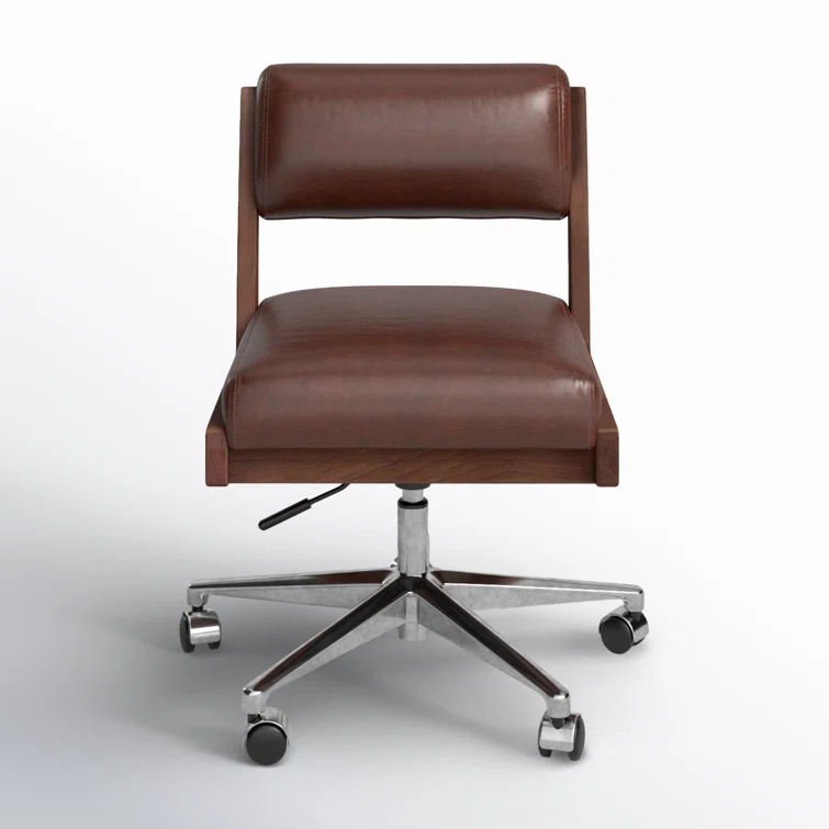 Sonoma Coco Armless Leather Desk Chair with Wooden Frame