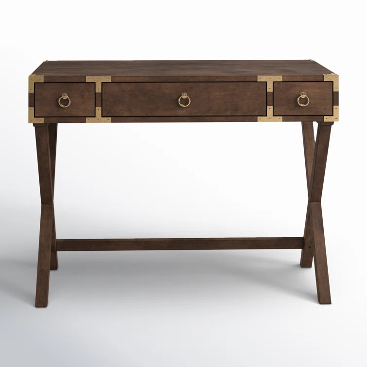 Brown Solid and MDF Wood Writing Desk with Filing Cabinet