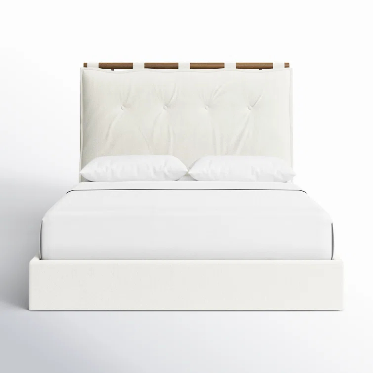 Isaiah Queen White Upholstered Pine Bed with Headboard