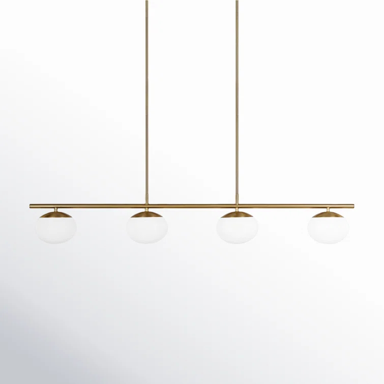 Lune 4-Light Burnished Brass Linear Chandelier with Milk Glass Shades