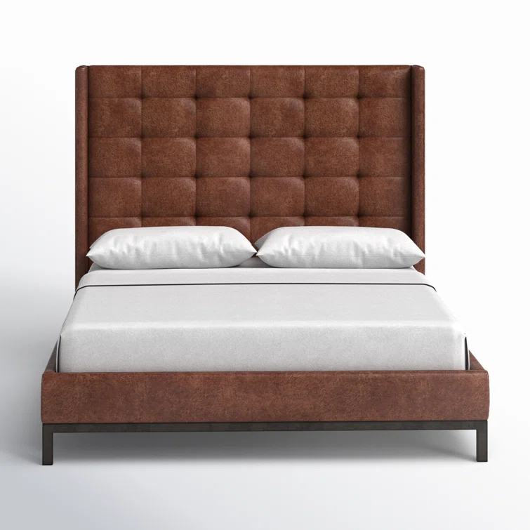 Elegant Tanner 55'' Queen Bed with Tufted Upholstered Headboard in Vintage Tobacco