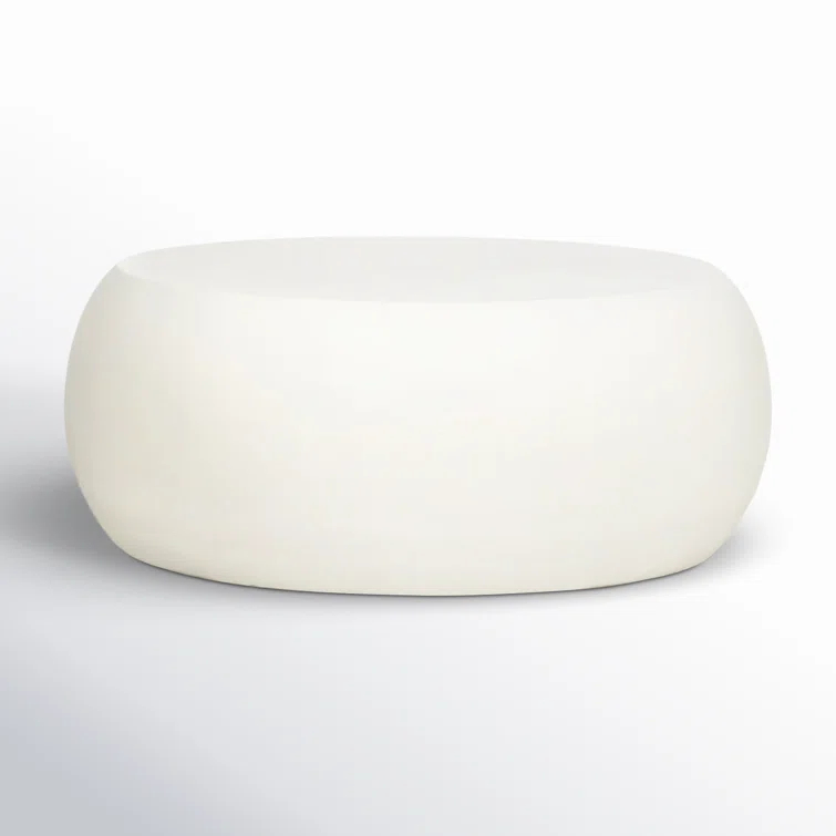 Round Ivory Concrete Outdoor Coffee Table with Storage