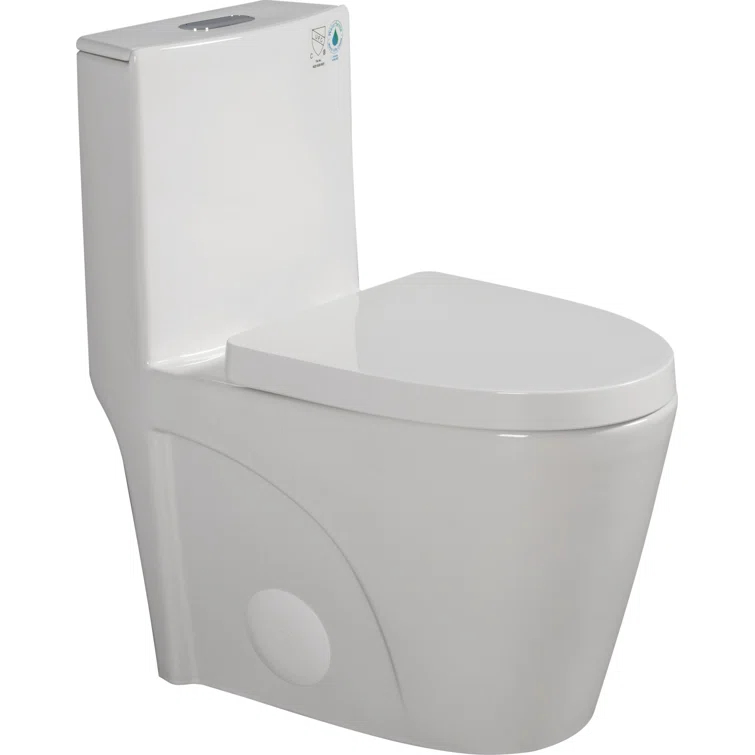 One-Piece Toilet, 1.1/1.60 GPF Water-Efficient Dual-Flush Elongated Comfort Height Floor Mounted, Standard-Size Toilet With Soft Closing Seat Included