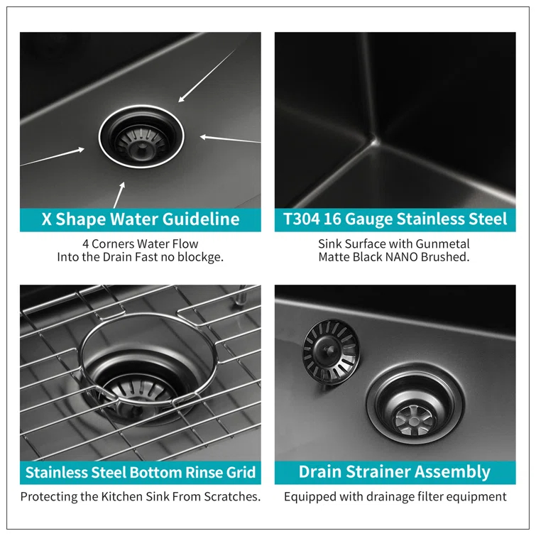 Gunmetal Black Double Bowl (50/50) Farmhouse Sink- 33"X21"X10"Stainless Steel Apron Front Kitchen Sink 16 Gauge With Two 10" Deep Basin