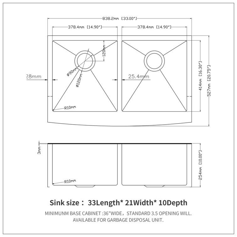 Gunmetal Black Double Bowl (50/50) Farmhouse Sink- 33"X21"X10"Stainless Steel Apron Front Kitchen Sink 16 Gauge With Two 10" Deep Basin