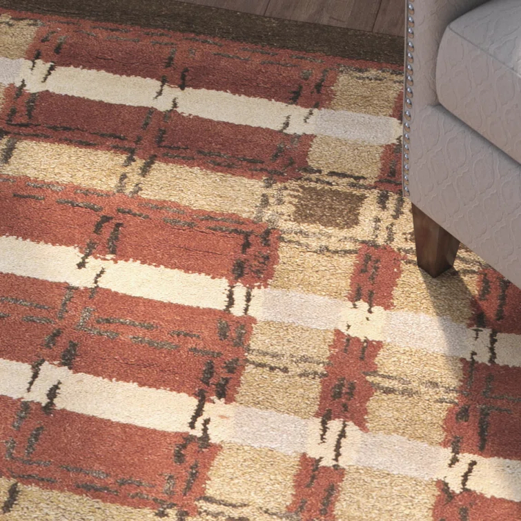Martha Stewart Hand Tufted Wool/Viscose Plaid Rug in October Leaf Red