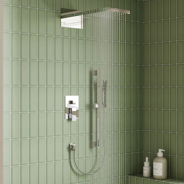 Dual-Function Wall Mounted Waterfall & Rainfall Shower Faucet Set With Rough-In Valve