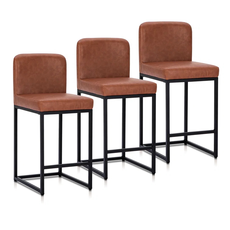 Wade Logan® Catharinus Extra Tall Bar Stool Set - Black Metal Base & Waterproof Faux Leather (Set of 3)