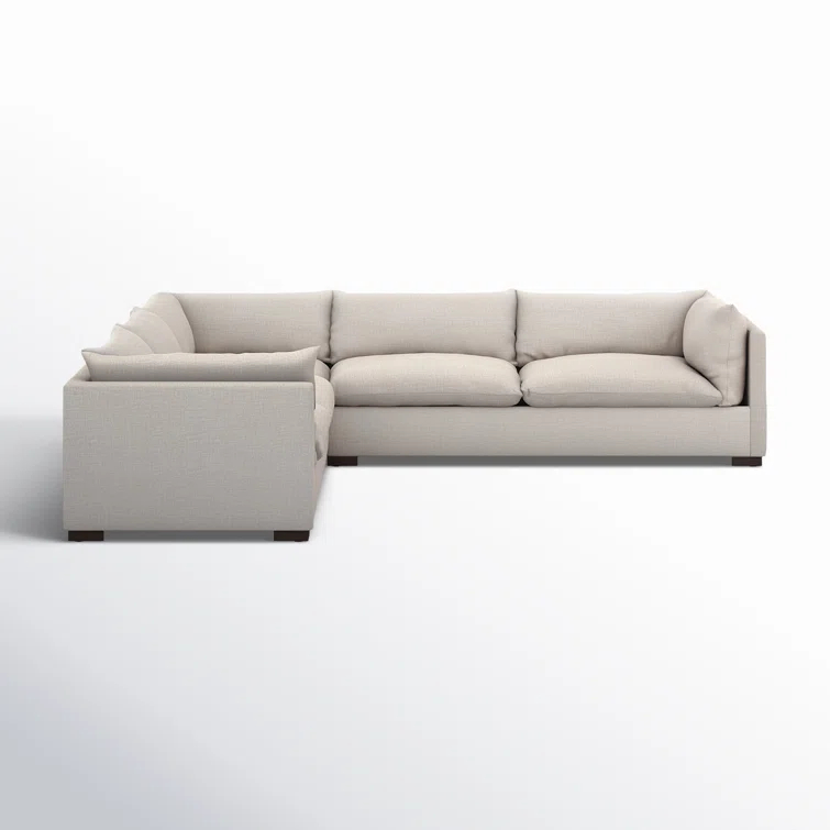 Bennett Moon 122" Three Piece Fabric Sectional with Wood Base