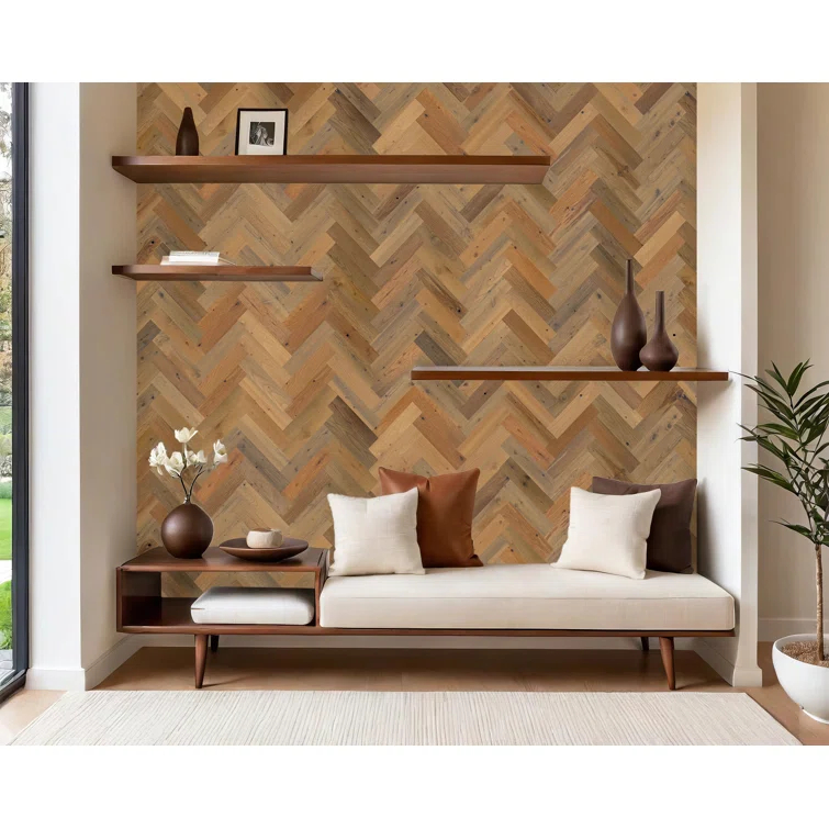 Timberchic River Reclaimed Wooden Wall planks - Simple Peel & Stick Wall Covering Application for DIY Accent Wall & Home Improvement - Premium Wall Paneling - Herringbone Pattern