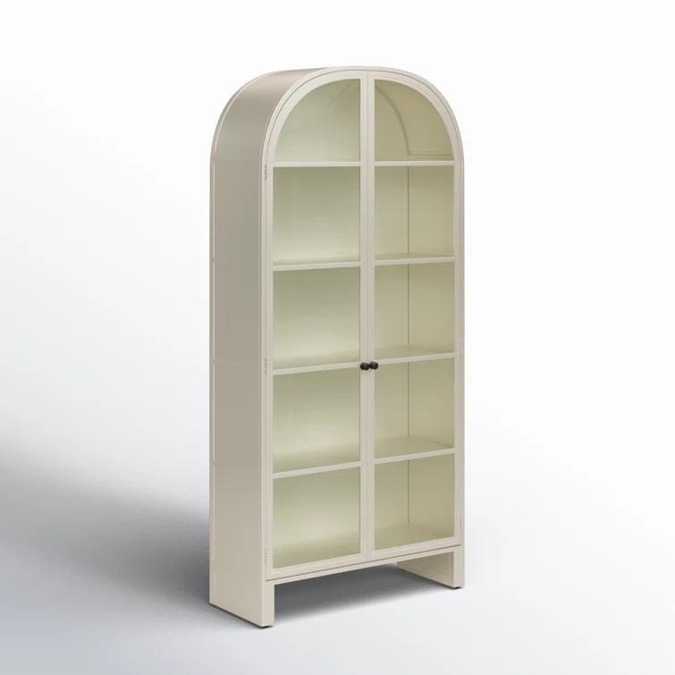 Cream Powder Coat Iron and Glass Arched Display Cabinet