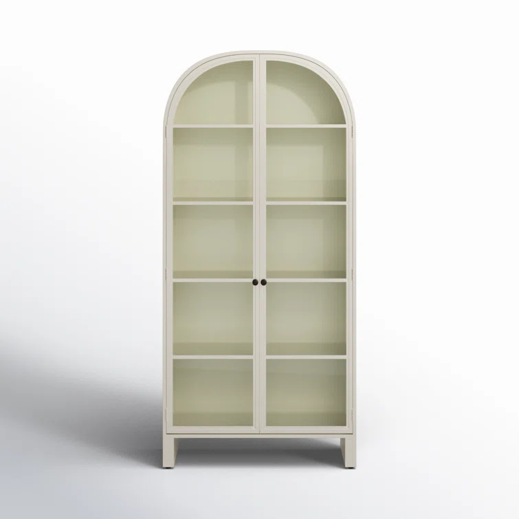 Cream Powder Coat Iron and Glass Arched Display Cabinet