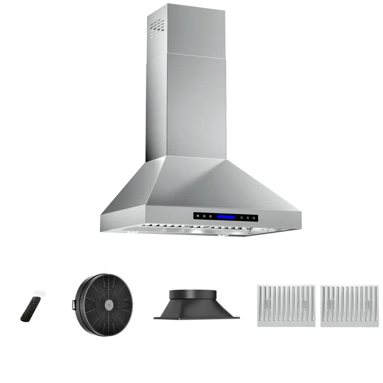 Fuhuoso 36 in. 900CFM Convertible Wall Mount Range Hood with 4 Lights,Remote,Touch Control,Long-term Warranty in Stainless Steel